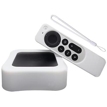 Imagem de Capa protetora de silicone para Apple TV 4K e Siri Remote 2022 (1 conjunto) - Capa antiderrapante, à prova de choque, à prova de quedas com cordão para controle remoto de 3ª geração (branca)