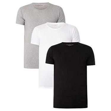 Imagem de Tommy Hilfiger Pacote com 3 camisetas masculinas premium Essentials, preta, Multicolorido., G