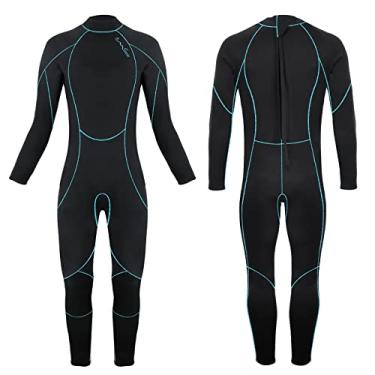 Imagem de OMGear Roupa de mergulho infantil de 3 mm, roupa de banho de neoprene de manga comprida, roupa de banho térmica, para crianças, meninos, mergulho, surfe, snorkeling (preto/aqua, 12)
