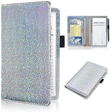 Imagem de Caderno de servidor (edição 2020), ACdream Waiter Book Server Wallet Bloco de servidor de garçonete organizador de garçonete de restaurante, suporte de livro de cheques para convidados avental para servir bolso para dinheiro, glitter HeavyRain prata
