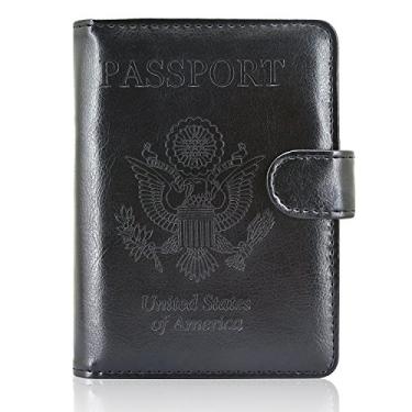 Imagem de Capa para passaporte, carteira protetora ACdream de couro premium com bloqueio de RFID para passaporte/cartão de crédito/passagem aérea,, Preto