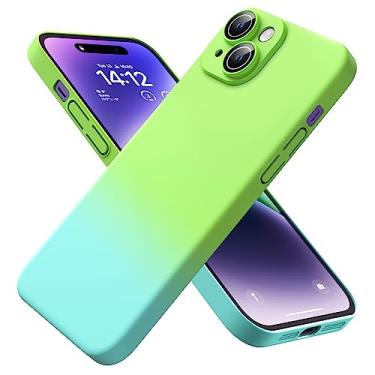 Imagem de YSLBWLE Capa para iPhone 14 Plus, nova capa fina projetada, [proteção contra quedas de grau militar de 3 m], com protetor de lente, gradiente, verde + azul7-IP14 Plus-02