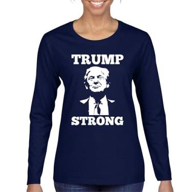 Imagem de Camiseta feminina Trump Strong 2024 manga longa Donald My President 45 47 MAGA First Make America Great Again Republican FJB, Azul marinho, M