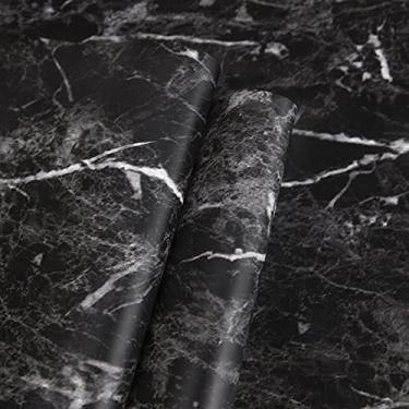 Imagem de Papel de parede de mármore preto 45 cm x 199 cm papel de parede de granito descascar e colar papel de bancada autoadesivo para cozinha, banheiro e móveis