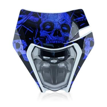 Imagem de fewfuss Dirt Bike Led Farol Motocicleta 2020-2022 Kit de farol Enduro para EXC EXCF SX SXF XC XCF XCW XCFW (crânio branco-azul)