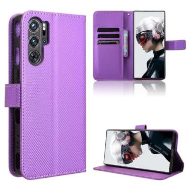 Imagem de Elubugod Compatível com ZTE Nubia Red Magic 9 Pro+ capa de couro, capa flip de couro PU compatível com ZTE Nubia Red Magic 9 Pro 5G NX769J capa roxa