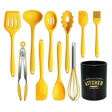 Imagem de Conjunto de 11 utensílios de cozinha de silicone – ferramentas de cozinha resistentes ao calor, espátula, espátula, pinça, colher, batedor, sem BPA, pode ser lavado na lava-louças, utensílios de