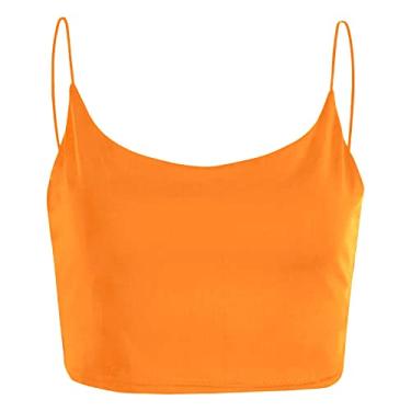 Imagem de Regata feminina cropped slim fit sexy sem mangas gola redonda cor sólida camiseta de verão, Z1 - laranja, G