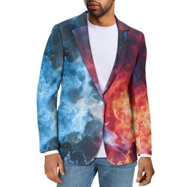 Imagem de Sprowallow Blazer masculino casual slim fit um botão elegante casaco esportivo lapela entalhada terno de negócios blazers jaqueta outono, Chamas, Medium