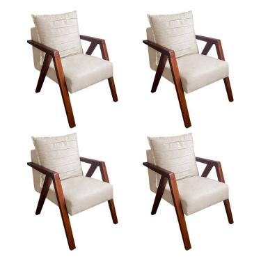 Imagem de Kit 4 Poltronas Monalisa para Recepção Mona Pés de Madeira Maciça Suede Bege Claro