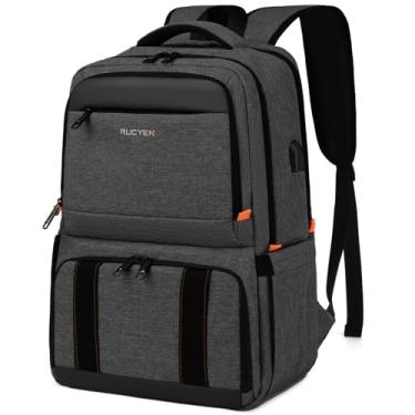 Imagem de Mochila de almoço, mochila térmica térmica para homens e mulheres, mochila para laptop com bloqueio de RFID de 15,6 polegadas com porta USB, lancheira à prova de vazamento resistente à água para trabalho, viagem, piqueniques, caminhadas, preta