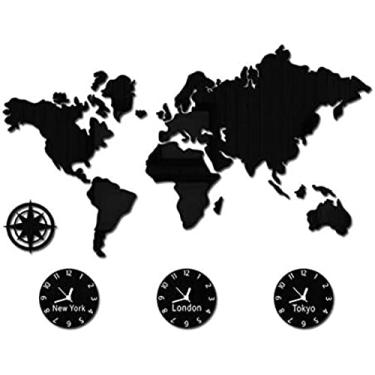 Imagem de Relógio de parede DIY, luz luxuosa Europa minimalista mapa do mundo relógio grande, 31,4 x 22 pol., Nova York Londres Tóquio fuso horário personalizado, decoração de parede
