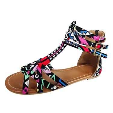 Imagem de Sandálias femininas casuais, sandálias de plataforma femininas com suporte de arco, sandálias confortáveis para o verão, Multicolorido, 8.5