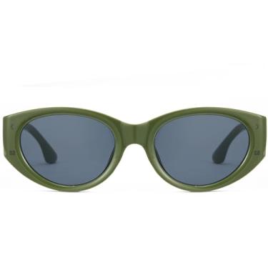 Imagem de Cyxus Óculos de sol com proteção UV 2024 moderno estilo vintage armação oval 99% UVA UVB para homens e mulheres 1158, 1158- Armação verde - Lente cinza, Medium