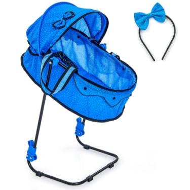 Imagem de Berço de Boneca Veneza 2 em 1 Bebê Conforto Azul com Tiara