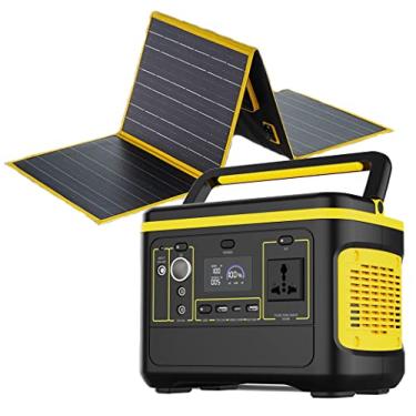 Imagem de Gerador solar portátil da estação de energia 600W(pico de 1200 W), 568Wh ao ar livre gerador solar móvel bateria de lítio com painel solar 100W para RV Road Trip Camping, aventura ao ar livre, Gerador