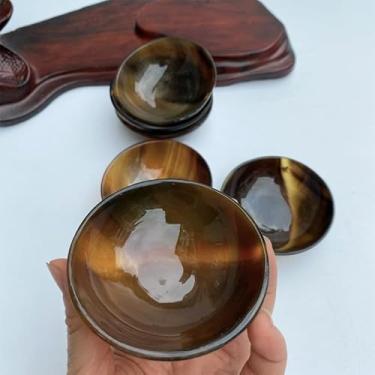 Imagem de Waillynice Chifre de boi gua Sha Bowl ingredientes da xícara de chá tigela pequena taça de vinho produtos de chifre de boi gua sha ferramentas auxiliares (tigela de flor preta de 7,5 cm)