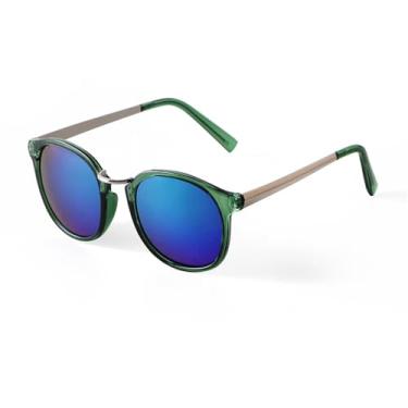 Imagem de Moda redonda condução óculos de sol masculino na moda lente espelho metal mix templos rebite quadrado feminino tons óculos de sol uv400, c7 verde, um tamanho