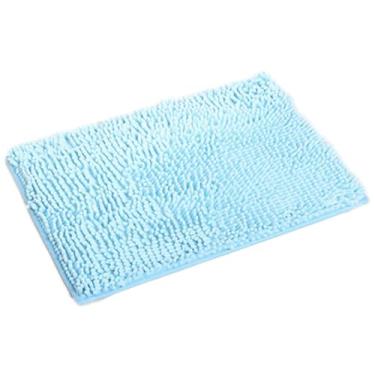 Imagem de Tapete de banho microfibra grosso macio absorvente tapetes de borracha chenille, antiderrapante, lavável na máquina tapetes para banheiro, banheira e chuveiro (azul claro) 50 x 160 cm