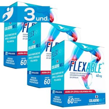 Imagem de Kit 3 FlexAble Global Suplementos Colágeno Tipo 2 60 Cápsulas Gelatinosas Moles