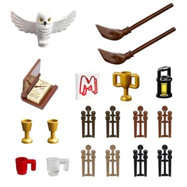 Imagem de LEGO Pacote de acessórios para minifiguras Harry Potter – Coruja Livro de feitiços mágicos, varinhas, vassouras, copos e acessórios para lâmpada