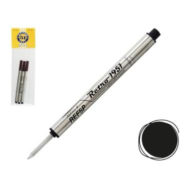 Imagem de Retro 51 Refil Tornado Rollerball preto pacote com 3 - Tinta alemã premium, escrita suave, compatível com canetas Tornado
