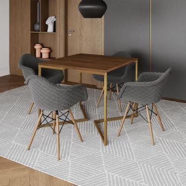 Imagem de Jogo de Mesa Industrial Base Dourada Tampo Quadrado 90cm Amêndoa com 4
