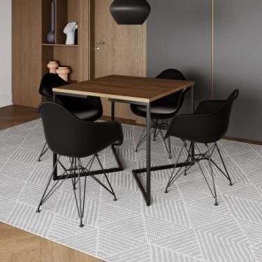 Imagem de Mesa Industrial Jantar Quadrada Amêndoa 90cm Base V com 4 Poltronas Pr