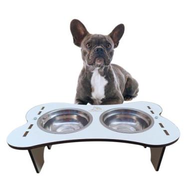 Imagem de Comedouro duplo elevado pet com vasilhas de inox 300ml - FN PETS