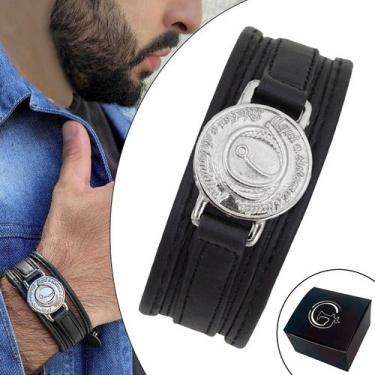 Imagem de Pulseira de Couro Masculina Country Ajustável Bruto Rústico e Sistemát