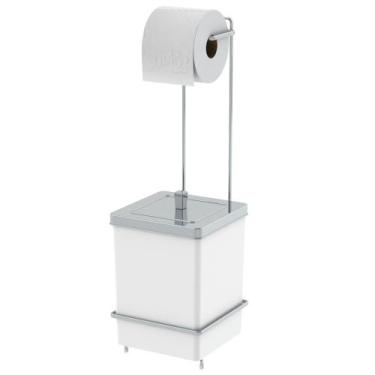 Imagem de Lixeira Com Suporte Para Papel Higiênico Branco e Cromado - Future Ind