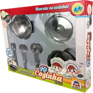 Imagem de Brinquedo Kit Cozinha 6 Peças Em Inox Braskit Escorredor de Macarrão e