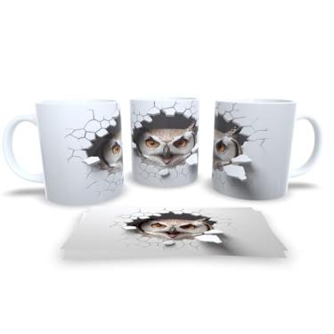 Imagem de Caneca Branca de Porcelana Personalizadas Coleção Arte em 3D (Coruja 5)