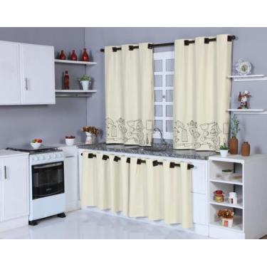 Imagem de Cortina Cozinha Janela + Cortina De Pia De Pvc Impermeável Bege - Feff