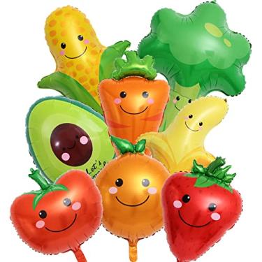 Imagem de 8 peças de balões de folha de frutas vegetais, milho, cenoura, laranja, tomate, brócolis, morango, banana, laranja, abacate, mylar, balões de alumínio, decorações de festa para aniversário, chá de