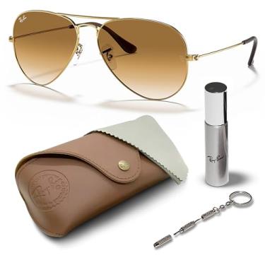 Imagem de Ray-Ban RB3025 Óculos de sol clássico gradiente em forma de aviador com kit de óculos – protetores de nariz ajustáveis – Óculos de sol retrô, Armação dourada polida Arista | Lente marrom claro, 58mm