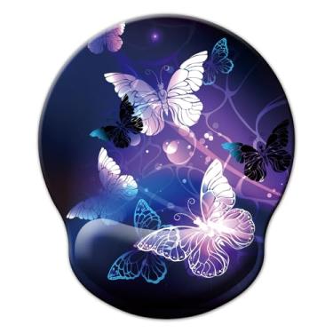 Imagem de Mouse pad com suporte de pulso, mouse pad ergonômico com almofada de descanso de pulso de espuma de memória, base de borracha antiderrapante mouse pad para jogos em casa, escritório, computador, laptop, borboleta