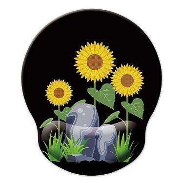 Imagem de Mouse pad com suporte de pulso, mouse pad ergonômico com almofada de descanso de pulso de espuma de memória, base de borracha antiderrapante mouse pad para jogos em casa, escritório, computador, laptop, girassol