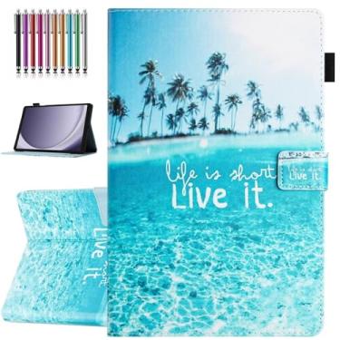 Imagem de YUNHOTIC Capa para Lenovo Tab M11 (27.9 cm modelo 2024) TB-330FU, Auto Wake/Sleep, capa dobrável de couro PU premium com suporte para caneta e vários ângulos de visualização - praia