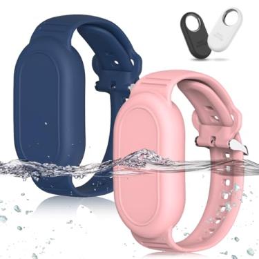 Imagem de BIQIRE Capa para Samsung Galaxy SmartTag 2 [pacote com 2], pulseira de silicone macio Smart Tag 2, capa para crianças idosas (azul + rosa)