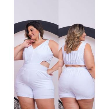 Imagem de Macaquinho short curto branco plus size - Musa Tropical Atacado