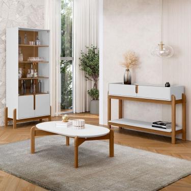 Imagem de Sala de Estar Completa Elisa 2 Portas 2 Gavetas 3 Peças Branco/Cedro - Pnr Móveis