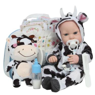 Imagem de Bebê Tipo Reborn Recém Nascido Roupa Vaquinha Kit Acessórios - Cegonha