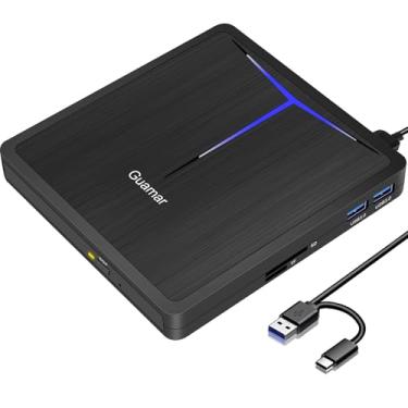 Imagem de Guamar Unidade de Cd/Dvd Externa, Usb 3.0 Cd Dvd +/-Rw Gravador Dvd Player Cd Rom Leitor de Disco Gravador com 2 Slots Usb e Sd/Tf, Unidade de Disco Óptico Portátil Usb-C para Laptop Pc Mac Macbook Wi