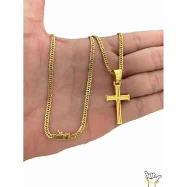 Imagem de Corrente E Pingente 3mm Grumet Lacraia Banhado A Ouro 70cm - Vip Jóias