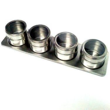 Imagem de Kit Porta Temperos E Condimentos Em Aço Inox Magnetico Metalizado 4 pç
