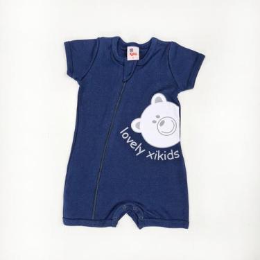 Imagem de Macacão Curto Bebê Suedine Azul Marinho Ursinho - XIKids, RN