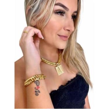 Imagem de Cordão feminino Grumet + Pulseira Pingente banhado ouro 18k - ToJoia18