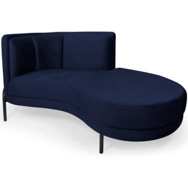 Imagem de Chaise Direito Sala de Estar Penélope Base Preto Veludo Azul Marinho -