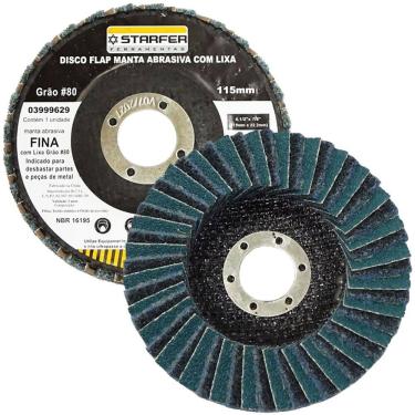 Imagem de Disco Flap com Manta e Lixa Grão 80 4.1/2" Fina Azul Ideal para Desbaste Lixar Polir Aço Aluminio Metais - Starfer